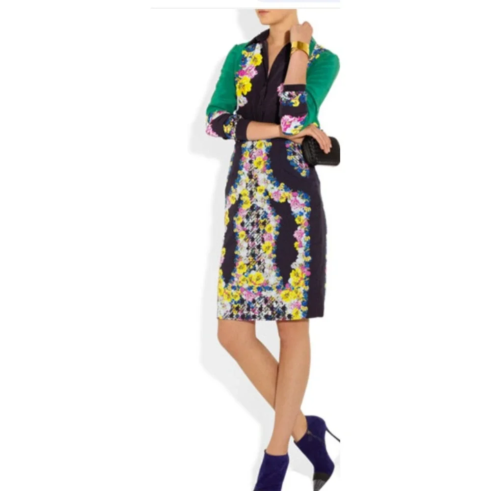 Erdem Skirt Women's 12 Pencil Silk Black Floral Digital Whimsical Dark Romance